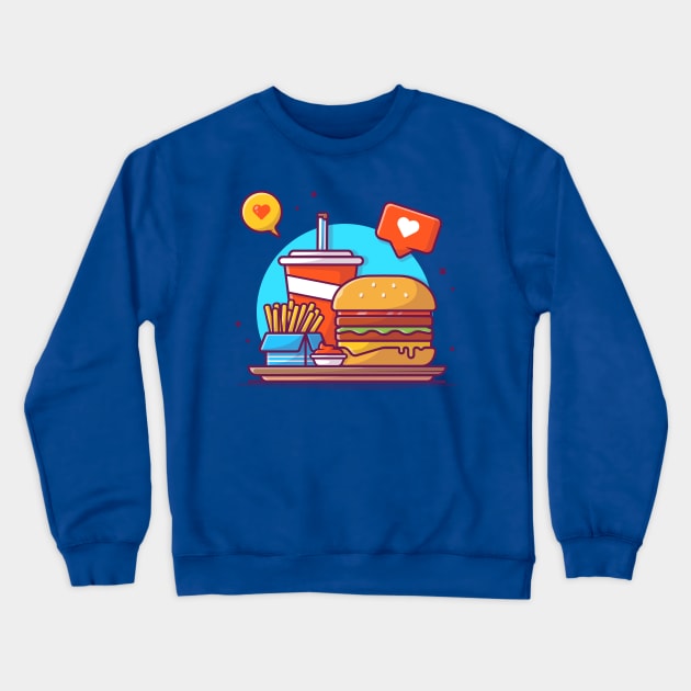 Burger, Soft Drink, French Fries, And Sauce With Love Bubble Speech Cartoon Crewneck Sweatshirt by Catalyst Labs